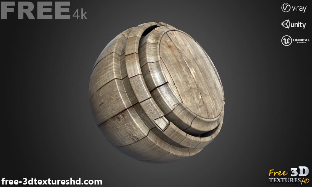Planches de bois de pin brun foncé texture 3D matériau PBR, haute résolution, HD 4K à télécharger gratuitement pour Unity, Unreal, et V-Ray