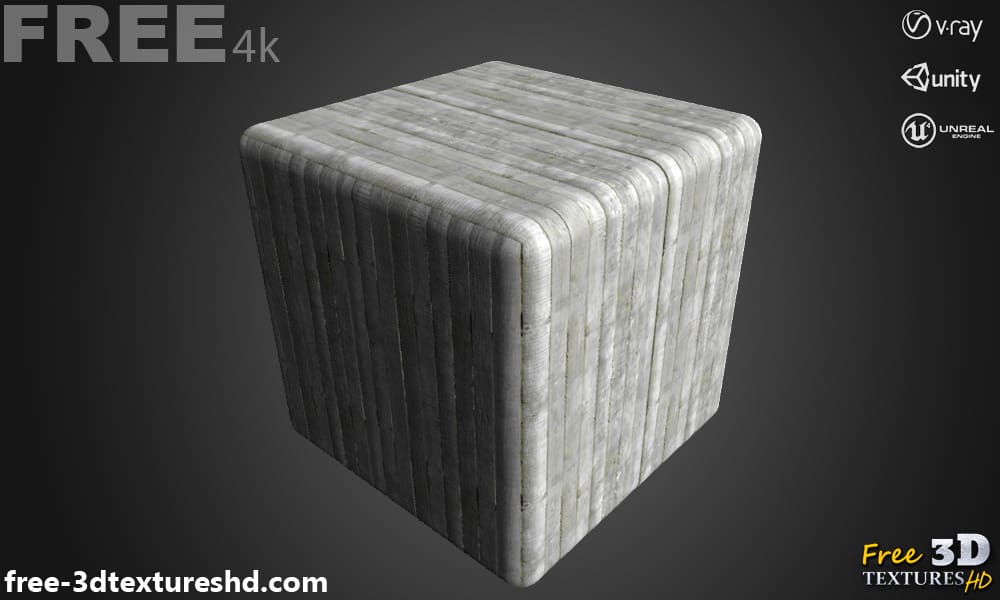 Planches de bois de pin gris blanc texture 3D matériau PBR, haute résolution, HD 4K téléchargement gratuit pour Unity, Unreal, et V-Ray