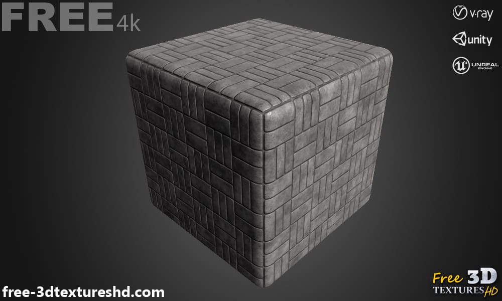 Texture 3D de chaussée en béton tressé PBR, haute résolution 4K, HD à télécharger gratuitement pour Unity, Unreal et V-Ray.