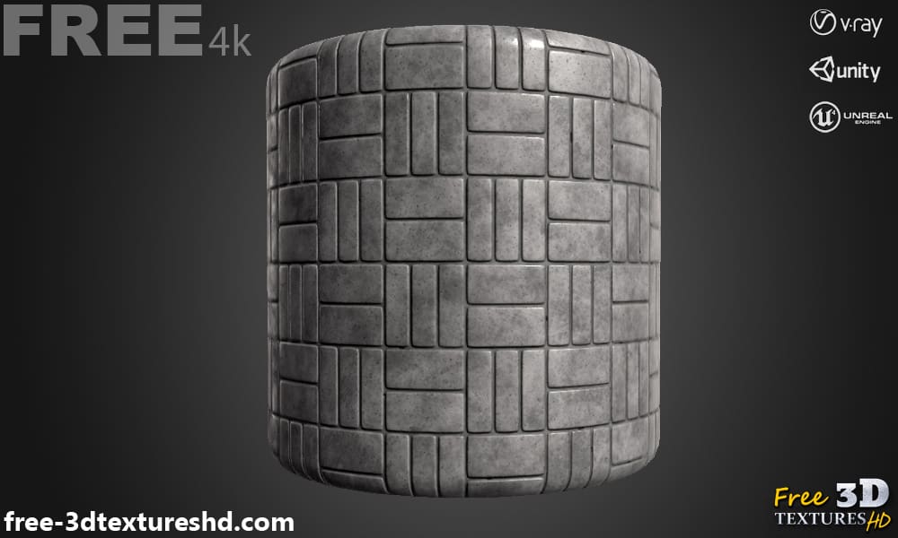 Texture 3D de chaussée en béton tressé PBR, haute résolution 4K, HD à télécharger gratuitement pour Unity, Unreal et V-Ray.