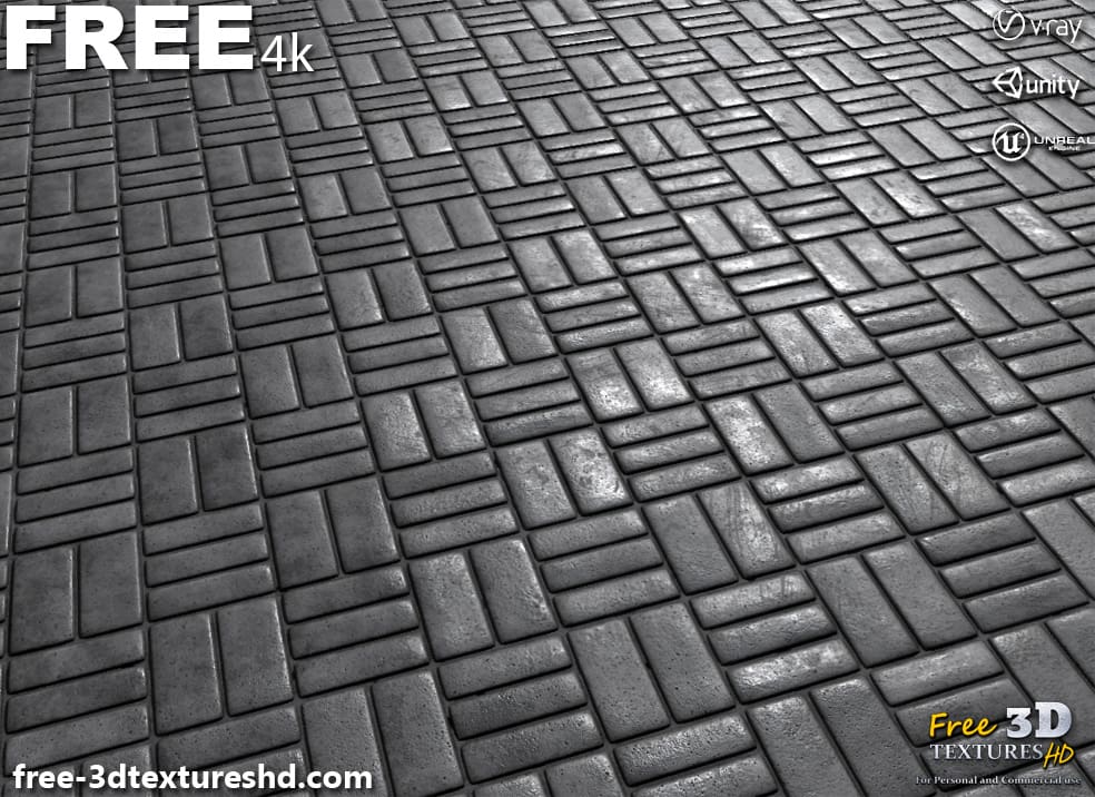 Texture 3D de chaussée en béton tressé PBR, haute résolution 4K, HD à télécharger gratuitement pour Unity, Unreal et V-Ray.