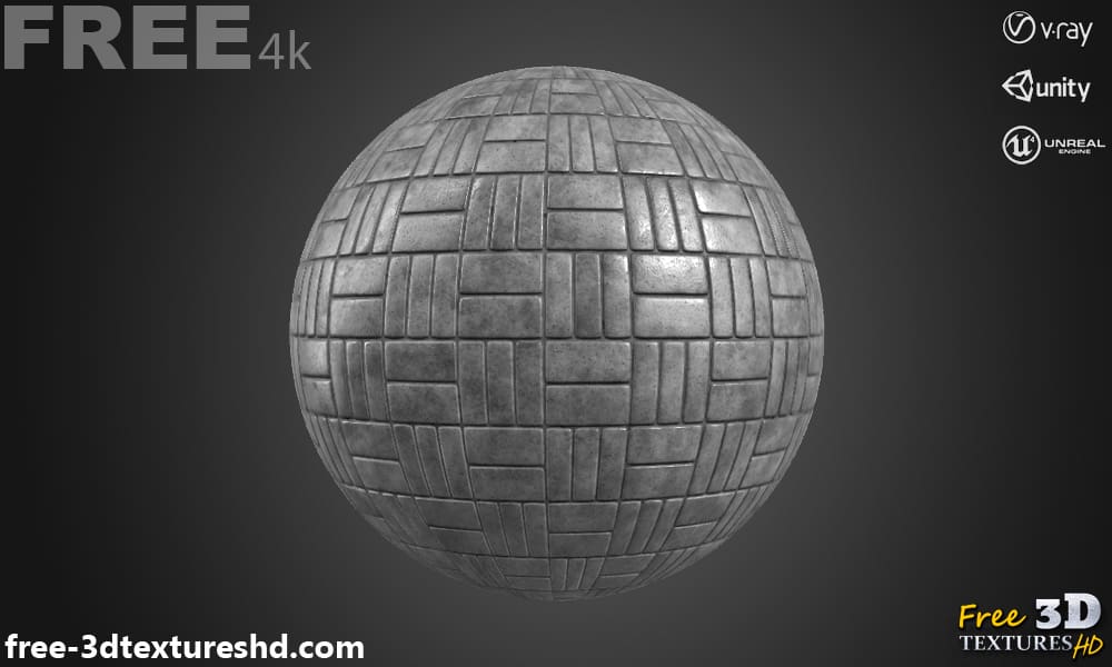 Texture 3D de chaussée en béton tressé PBR, haute résolution 4K, HD à télécharger gratuitement pour Unity, Unreal et V-Ray.