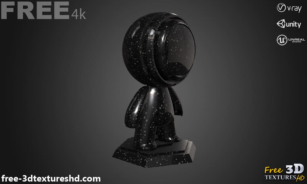 Texture 3D en marbre de granit noir PBR, haute résolution 4K, téléchargement gratuit HD pour Unity, Unreal et V-Ray