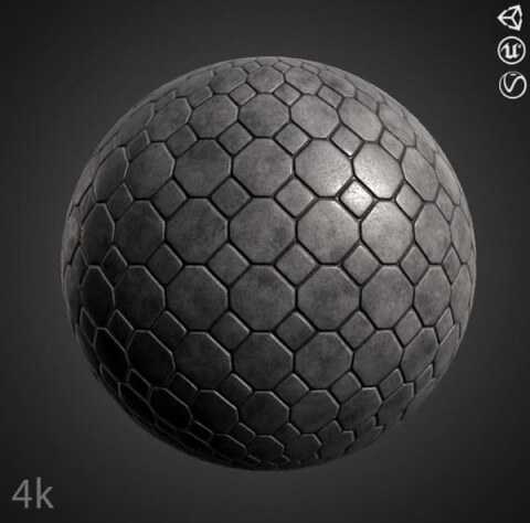 Textures 3D PBR de Pavage Hexagonal en Béton Haute Résolution Téléchargement Gratuit 4K Unity Unreal Vray