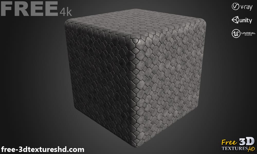 Hexagonal Concrete Pavement 3D Texture PBR en Haute Résolution Téléchargement Gratuit 4K pour Unreal Unity et Vray