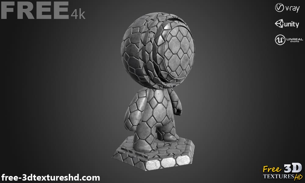 Textures 3D de chaussée hexagonale en béton 4K PBR, haute résolution, téléchargement gratuit HD pour Unity, Unreal et V-Ray