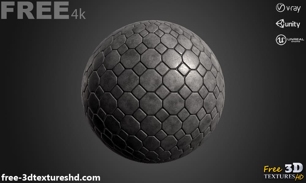 Textures 3D PBR de Pavage Hexagonal en Béton Haute Résolution Téléchargement Gratuit 4K Unity Unreal Vray