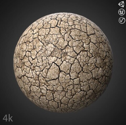sol craquelé texture 3D sans couture PBR, haute résolution 4K , HD à télécharger gratuitement pour Unity, Unreal, et V-Ray