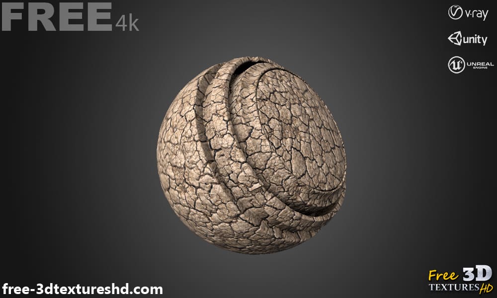 sol craquelé texture 3D sans couture PBR, haute résolution 4K , HD à télécharger gratuitement pour Unity, Unreal, et V-Ray