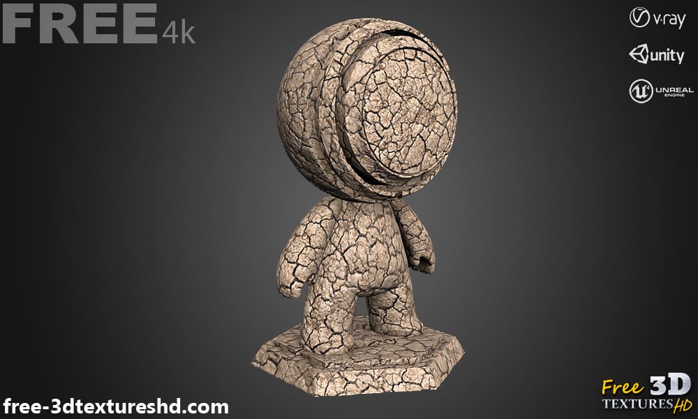 sol craquelé texture 3D sans couture PBR, haute résolution 4K , HD à télécharger gratuitement pour Unity, Unreal, et V-Ray