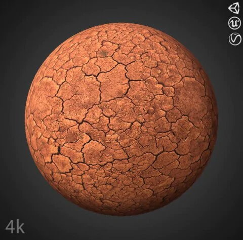 Cracked soil ground seamless 3D texture PBR, high resolution 4K, HD free download for Unity, Unreal, and V-Ray