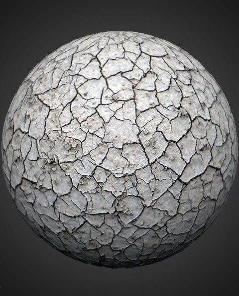 Texture 3D sans couture pour sol blanc craquelé PBR, haute résolution 4K , HD à télécharger gratuitement pour Unity, Unreal, V-Ray, et le rendu.