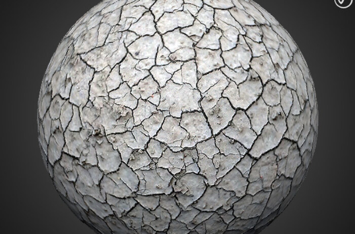 Texture 3D sans couture pour sol blanc craquelé PBR, haute résolution 4K , HD à télécharger gratuitement pour Unity, Unreal, V-Ray, et le rendu.