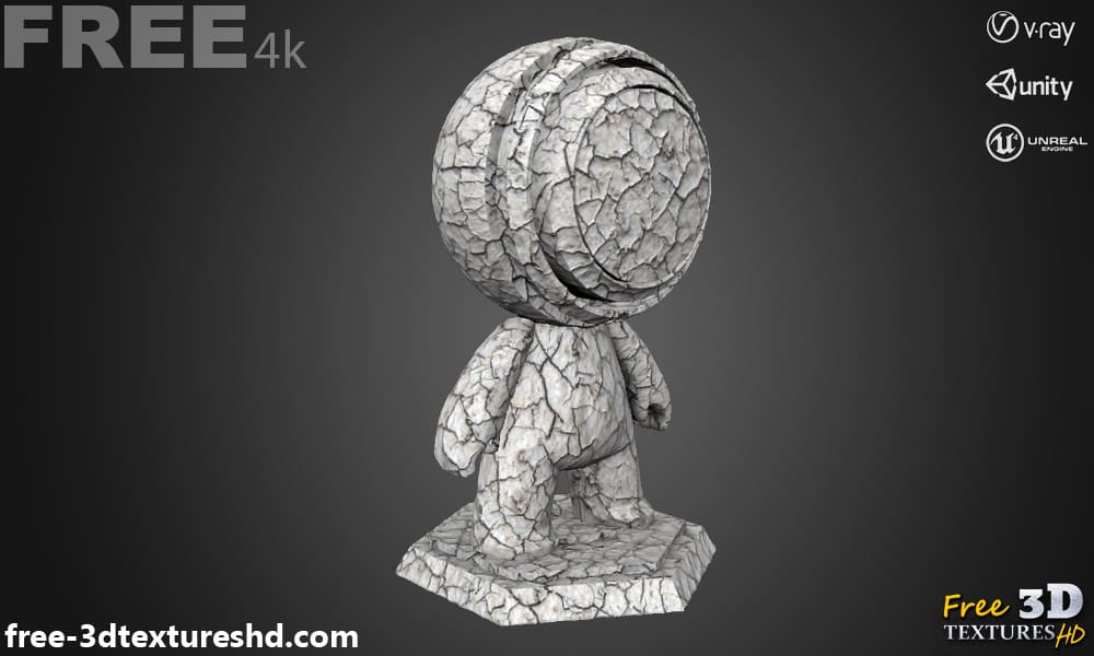 Texture 3D sans couture pour sol blanc craquelé PBR, haute résolution 4K , HD à télécharger gratuitement pour Unity, Unreal, V-Ray, et le rendu.