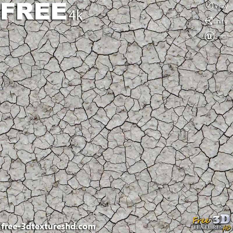 Texture 3D PBR de sol blanc craquelé en haute résolution, téléchargement gratuit 4K pour Unreal Unity et Vray
