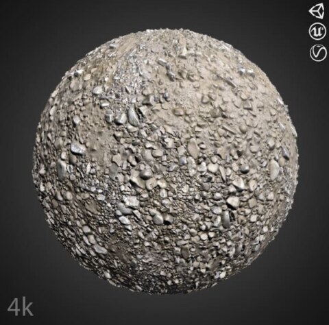 texture 3D sol gravier  PBR, haute résolution 4K, HD à télécharger gratuitement pour Unity, Unreal, et V-Ray