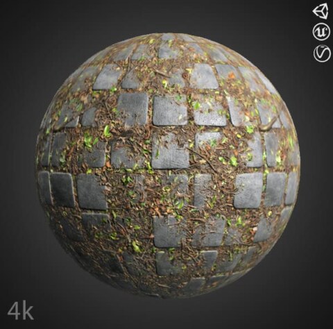 Textures 3D PBR de pavé en béton sale 4K, haute résolution, HD téléchargement gratuit pour Unity, Unreal et V-Ray