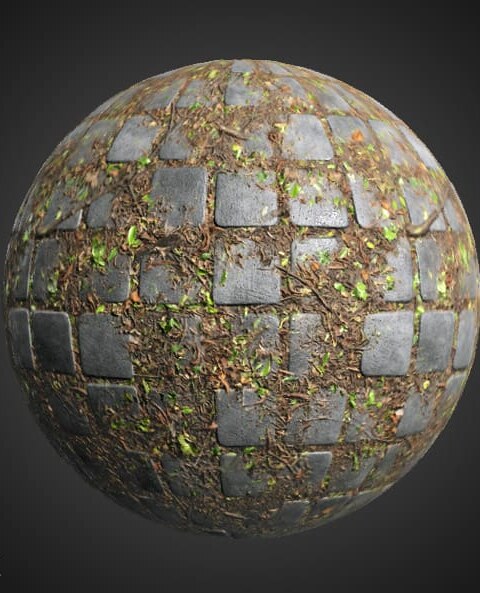 Textures 3D PBR de pavé en béton sale 4K, haute résolution, HD téléchargement gratuit pour Unity, Unreal et V-Ray