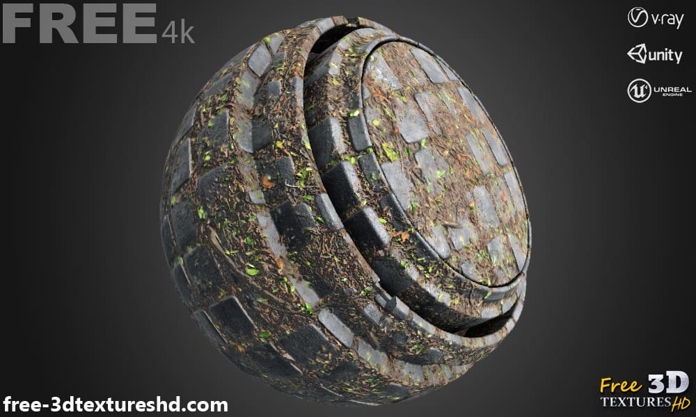 Textures 3D PBR de pavé en béton sale 4K, haute résolution, HD téléchargement gratuit pour Unity, Unreal et V-Ray
