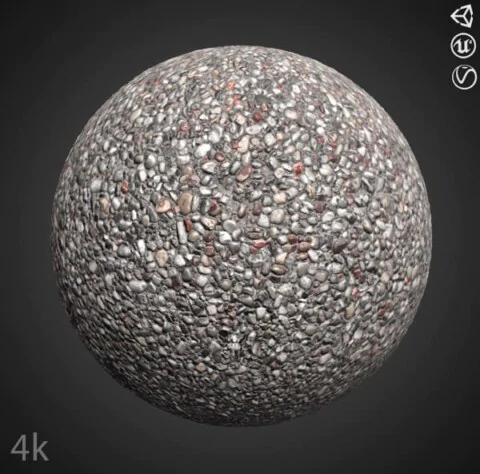 gravel pebble ground seamless 3D texture PBR, high resolution 4k, HD free download for Unity, Unreal, and V-Ray