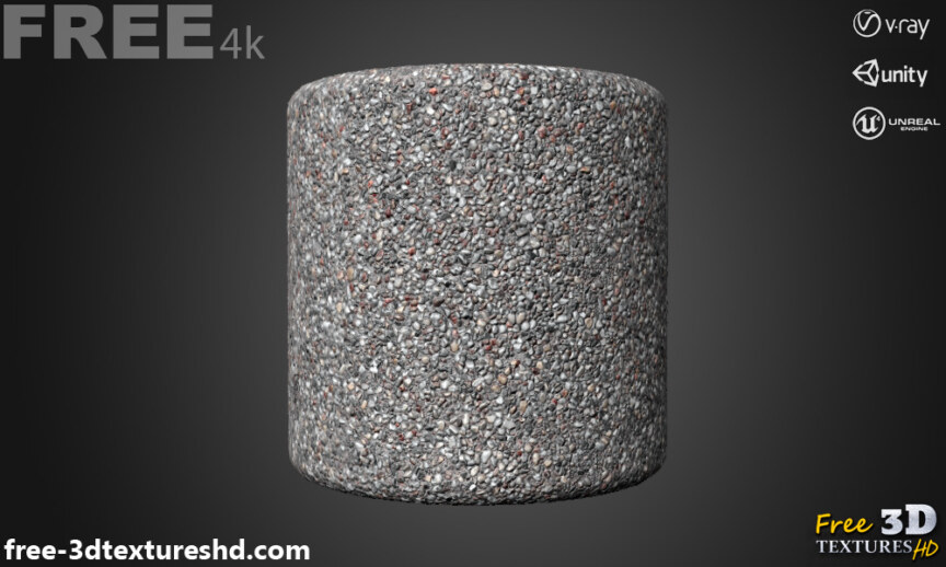 Gravel-pebble-ground-seamless-3D-texture-PBR-High-Resolution-Free-Download-4K-unity-unreal-vray-render-cylindre
