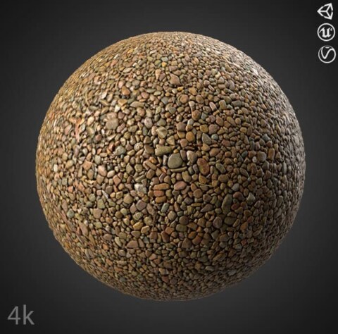 Texture 3D de gravier PBR, haute résolution 4K, HD téléchargement gratuit pour Unity, Unreal et V-Ray