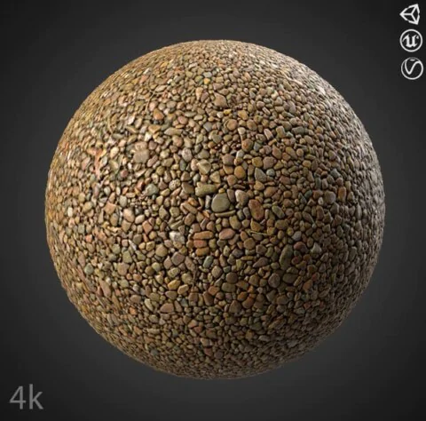 Gravel seamless 3D texture PBR, high resolution 4K, HD free download for Unity, Unreal, and V-Ray