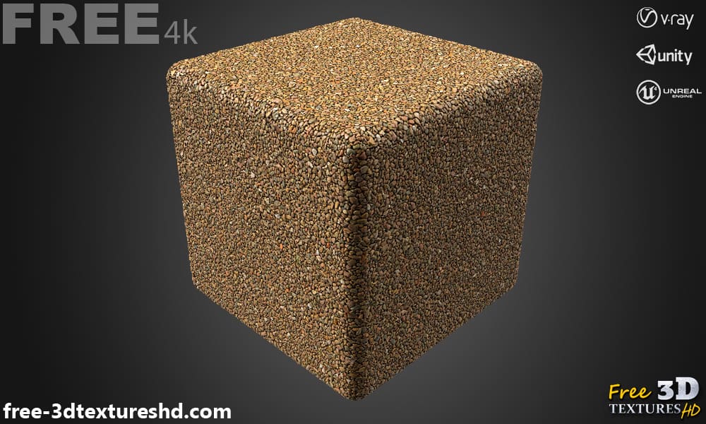 Texture 3D de sol en gravier PBR en haute résolution, téléchargement gratuit 4K pour Unreal Unity et Vray