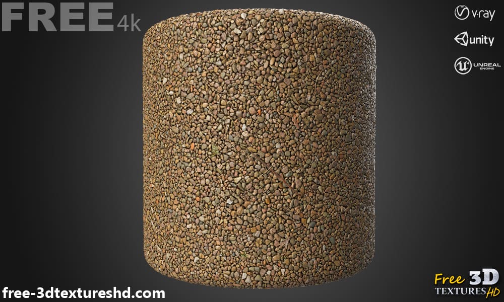 Texture 3D de gravier PBR, haute résolution 4K, HD téléchargement gratuit pour Unity, Unreal et V-Ray