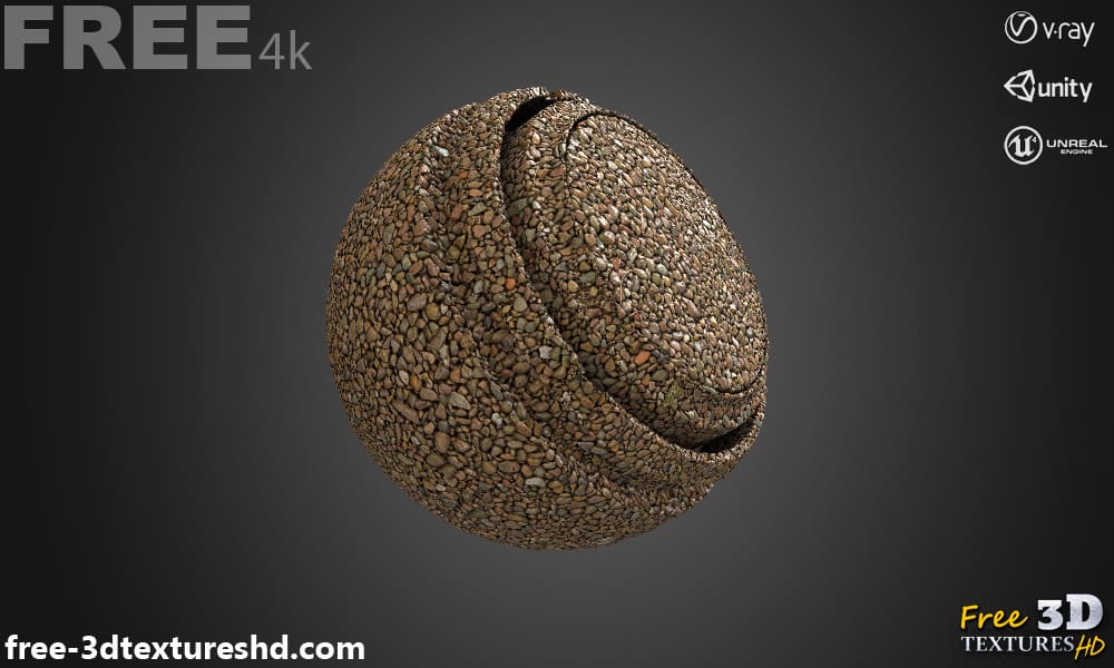 Texture 3D de gravier PBR, haute résolution 4K, HD téléchargement gratuit pour Unity, Unreal et V-Ray