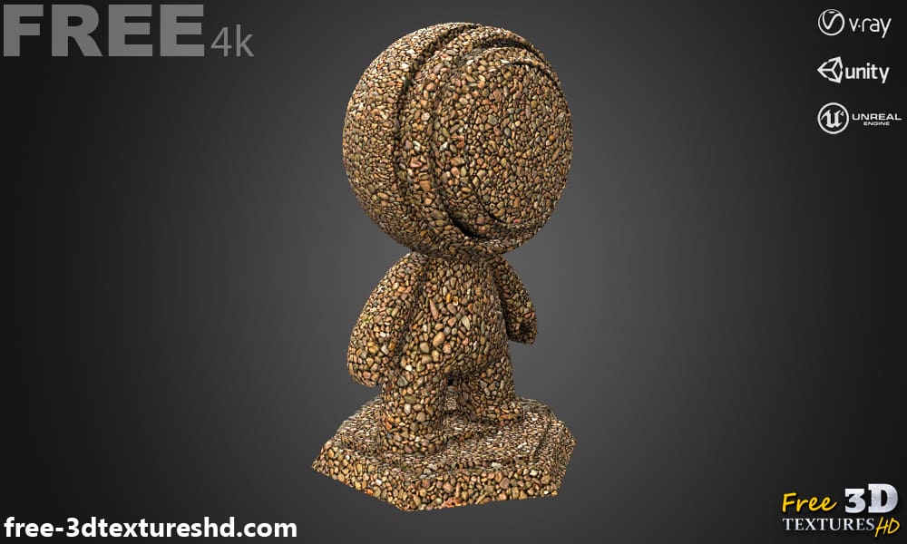 Texture 3D de gravier PBR, haute résolution 4K, HD téléchargement gratuit pour Unity, Unreal et V-Ray