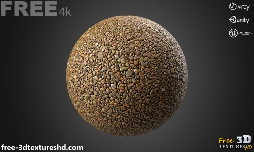 Texture 3D de gravier PBR, haute résolution 4K, HD téléchargement gratuit pour Unity, Unreal et V-Ray