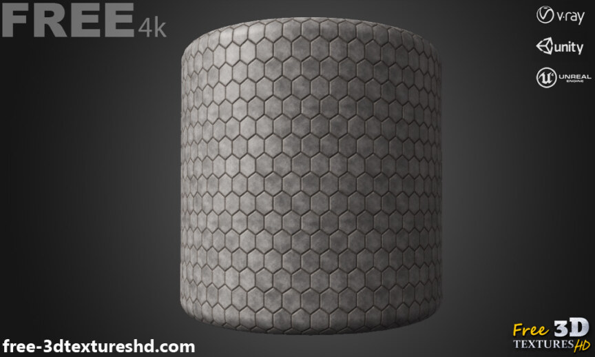 Hexagonal-pavement-3D-textures-PBR-High-Resolution-Free-Download-4K-unity-unreal-vray-cylindre-render