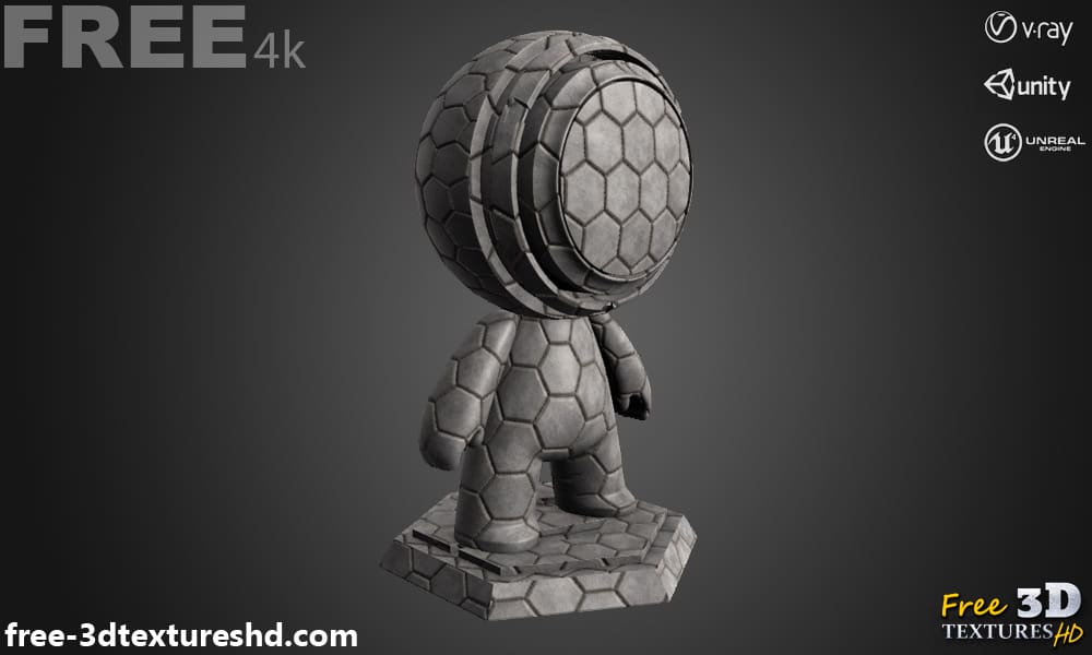 Hexagonal Pavement 3D Textures PBR Haute Résolution Téléchargement Gratuit 4K Unity Unreal Vray