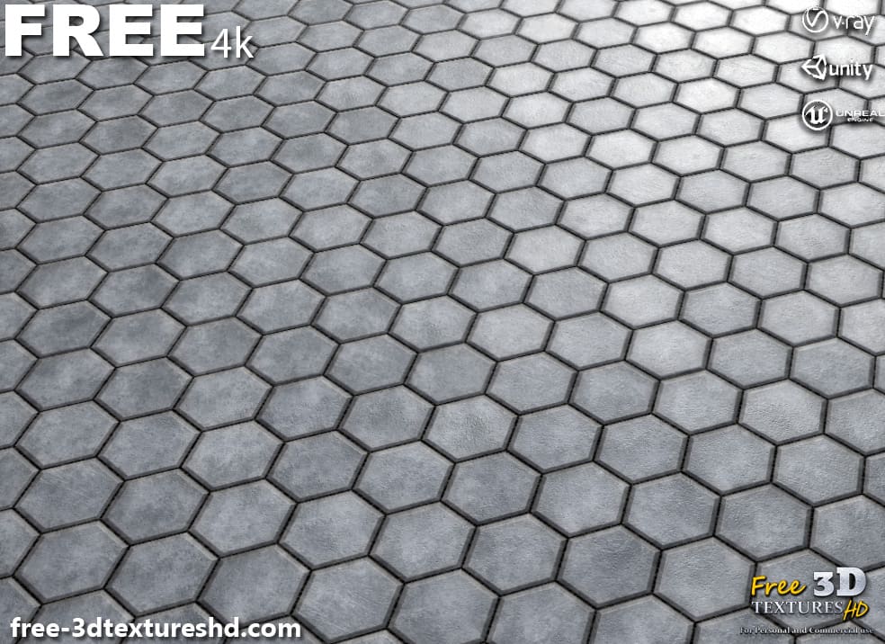 Hexagonal Pavement 3D Textures PBR Haute Résolution Téléchargement Gratuit 4K Unity Unreal Vray