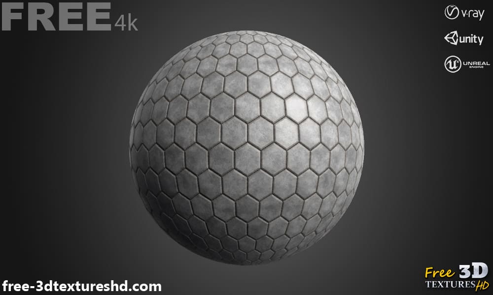 Hexagonal Pavement 3D Textures PBR Haute Résolution Téléchargement Gratuit 4K Unity Unreal Vray