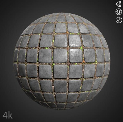 4K vieux trottoir en béton avec herbe textures 3D PBR, haute résolution, HD à télécharger gratuitement pour Unity, Unreal, et V-Ray