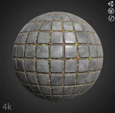 4K old concrete pavement with grass 3D textures PBR, high resolution, HD free download for Unity, Unreal, and V-Ray