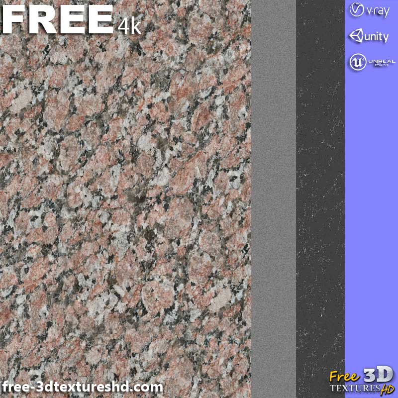 Texture 3D de marbre de granit rouge PBR Matériau d'arrière-plan Téléchargement gratuit 4K Unity Unreal Vray