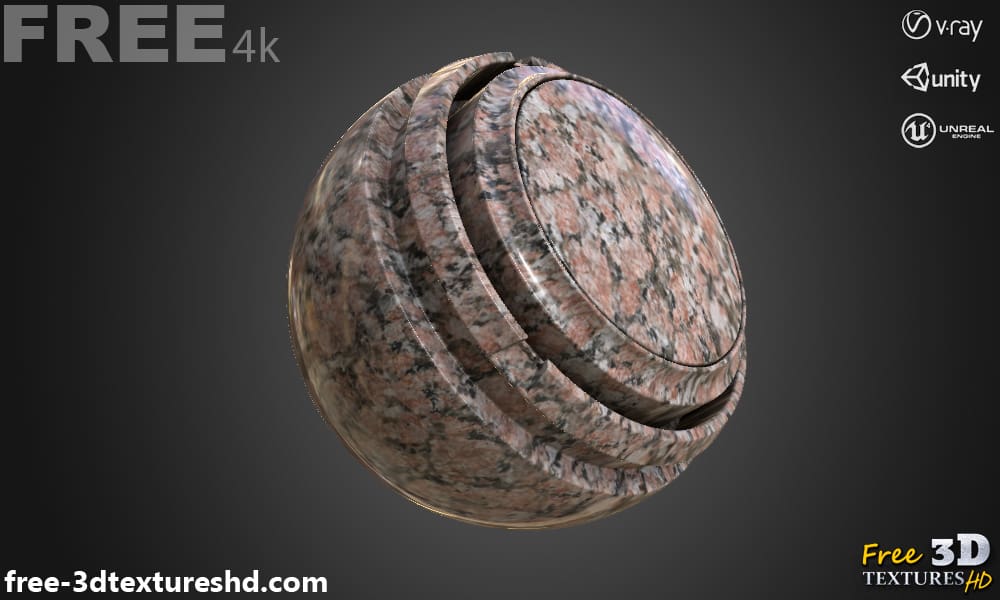 Texture 3D de marbre de granit rouge PBR Matériau d'arrière-plan Téléchargement gratuit 4K Unity Unreal Vray