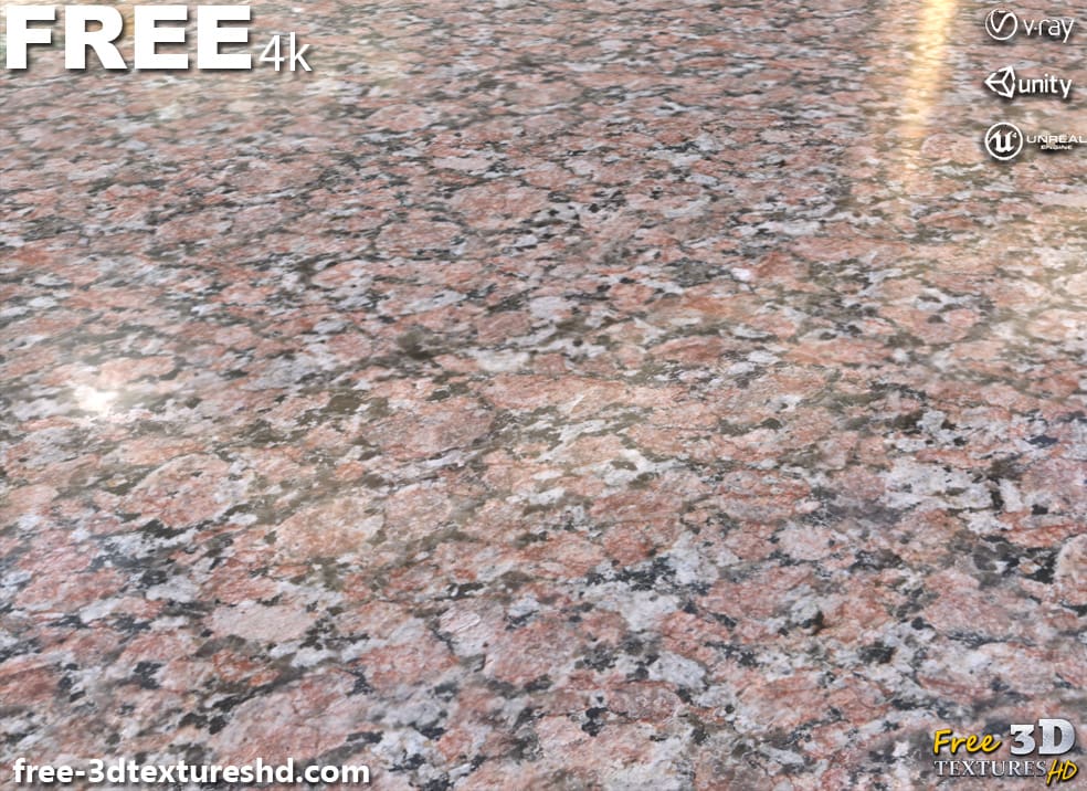 Texture 3D de marbre de granit rouge PBR Matériau d'arrière-plan Téléchargement gratuit 4K Unity Unreal Vray