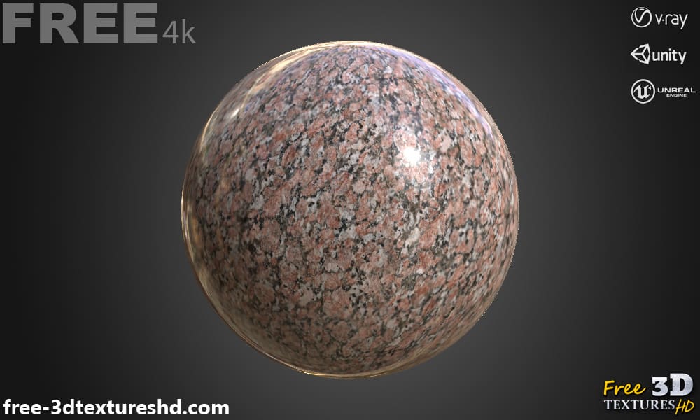 Texture 3D de marbre de granit rouge PBR Matériau d'arrière-plan Téléchargement gratuit 4K Unity Unreal Vray