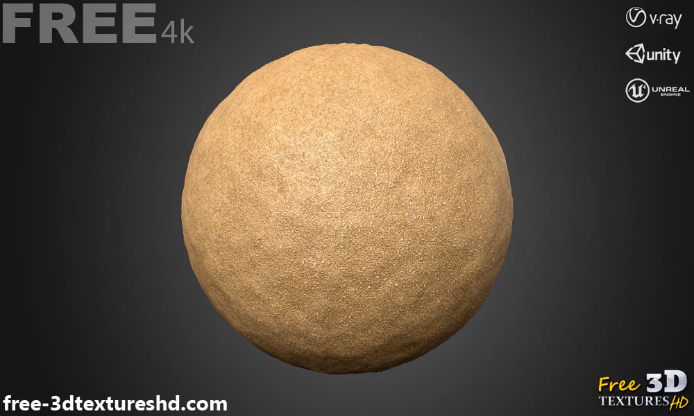Texture 3D sans couture de plage de sable PBR, haute résolution 4K, HD à télécharger gratuitement pour Unity, Unreal, et V-Ray