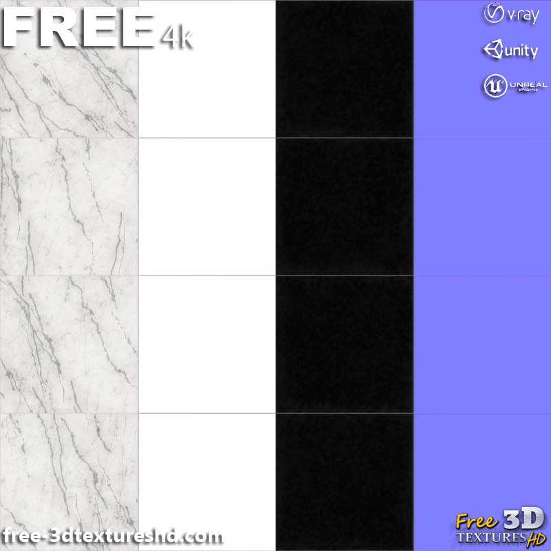 White Marble Floor Tiles 3D Texture PBR Material Background Free Download 4K Unity Unreal Vray Render Maps