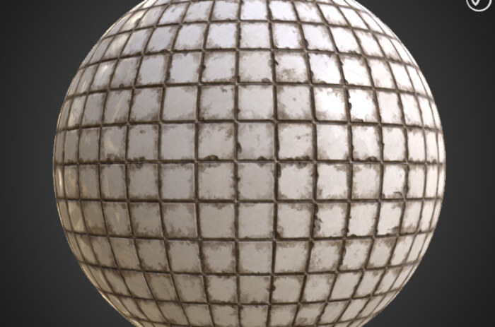 Texture 3D de vieux carrelage blanc sale - Matériau PBR - Fond gratuit en 4K - Maps pour Unity, Unreal et Vray