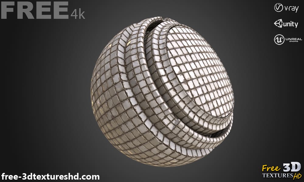 Texture 3D de vieux carrelage blanc sale - Matériau PBR - Fond gratuit en 4K - Maps pour Unity, Unreal et Vray