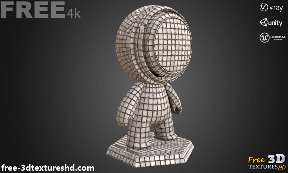 Texture 3D de vieux carrelage blanc sale - Matériau PBR - Fond gratuit en 4K - Maps pour Unity, Unreal et Vray