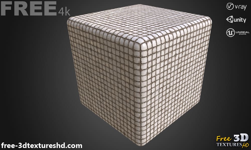 Texture 3D de tuile sale ancienne blanche PBR haute résolution 4K Téléchargement gratuit pour Unreal Unity et Vray