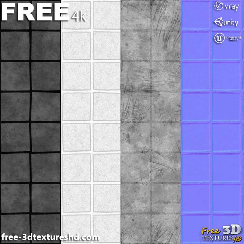 Textures 3D PBR de Pavage Hexagonal en Béton Haute Résolution Téléchargement Gratuit 4K Unity Unreal Vray