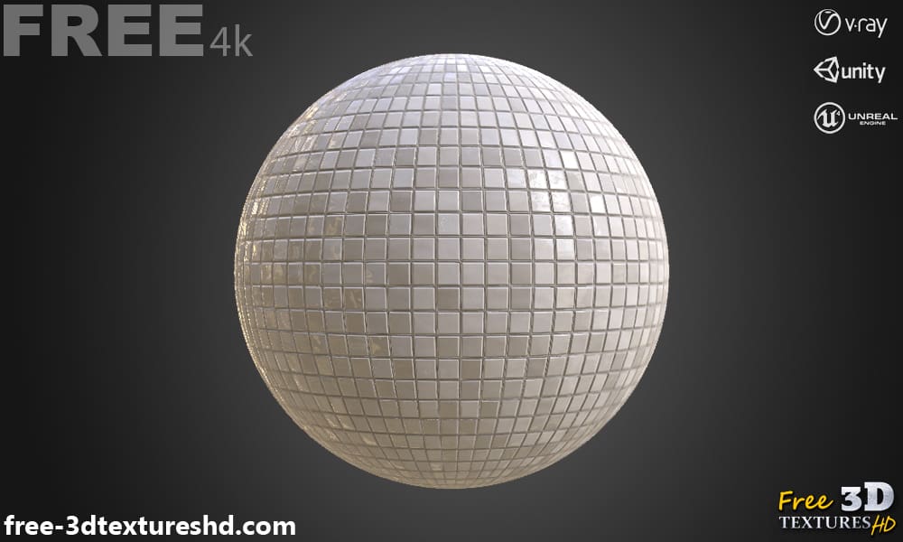 Texture 3D de tuile sale ancienne blanche PBR haute résolution 4K Téléchargement gratuit pour Unreal Unity et Vray